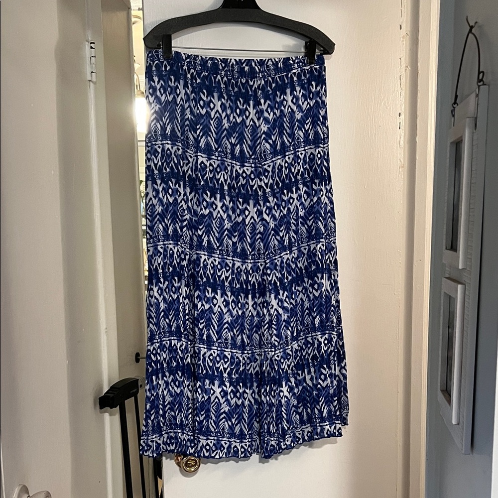 Allison Daley Blue and White Tiered Maxi Skirt